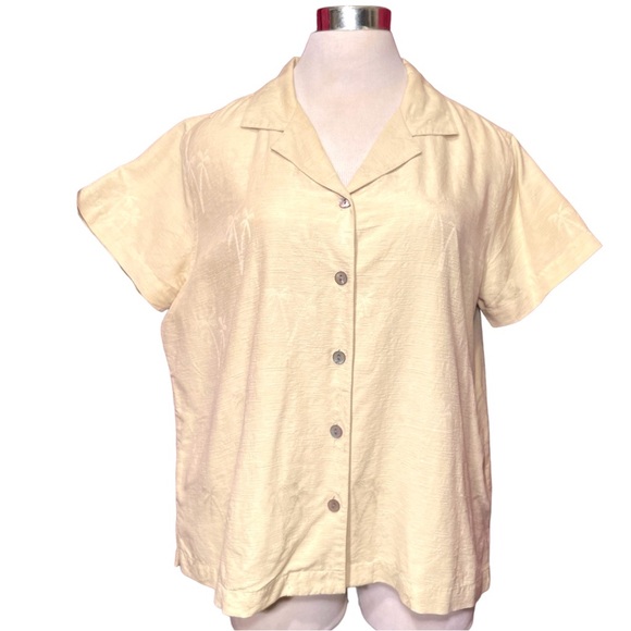 Silk Tropical Short Sleeve Blouse Top - Picture 3 of 13